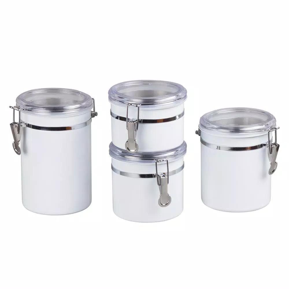 Creative Home 4-Piece White Stainless Steel Canister Set with Airtight Locking Clamp Lids