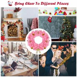 Costway 24 in. Pink Artificial PVC Christmas Wreath with Ornament Balls and Golden Bow thumbnail 4