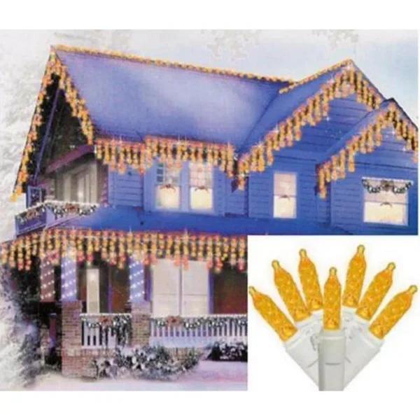 Sienna 70 LED M5 Icicle Christmas Lights - Yellow Gold Bulbs with White Wire