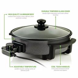 Ovente 12-Inch Electric Skillet, 1400W Non-Stick Aluminum Pan with Tempered Glass Lid thumbnail 3
