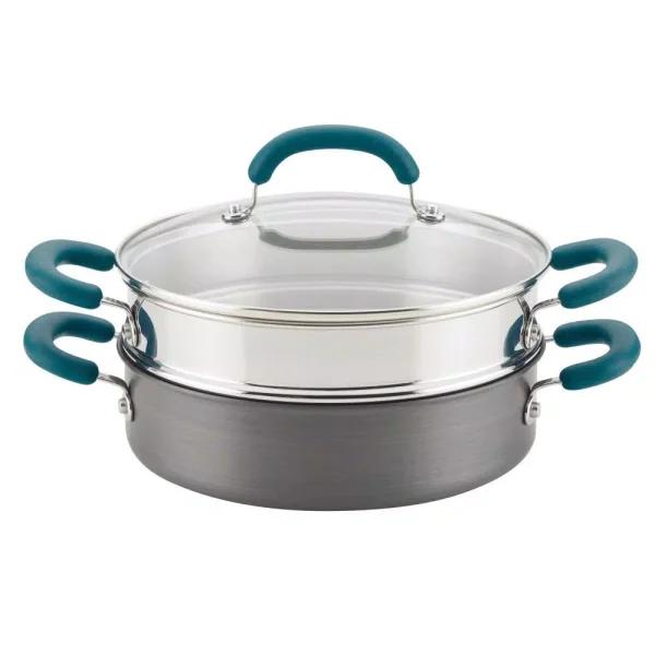 Rachael Ray Create Delicious 3 qt. Hard Anodized Aluminum Nonstick Steamer Set, Gray