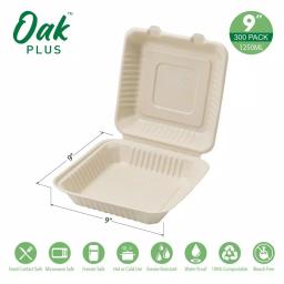 Unbranded 9 in. Natural Sugarcane Clamshell Containers, Eco-Friendly & Compostable (300 Pack) thumbnail 3