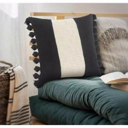 LR Home Trinity Black and Ivory Striped Fringe Throw Pillow, 20 x 20 in. thumbnail 7