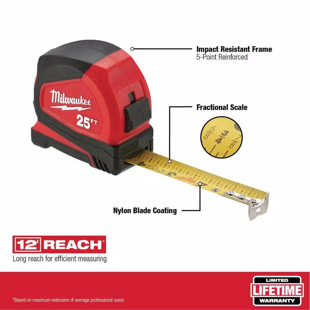 Milwaukee Safety Glasses with Clear Lenses and 25 ft. Compact Tape Measure Set