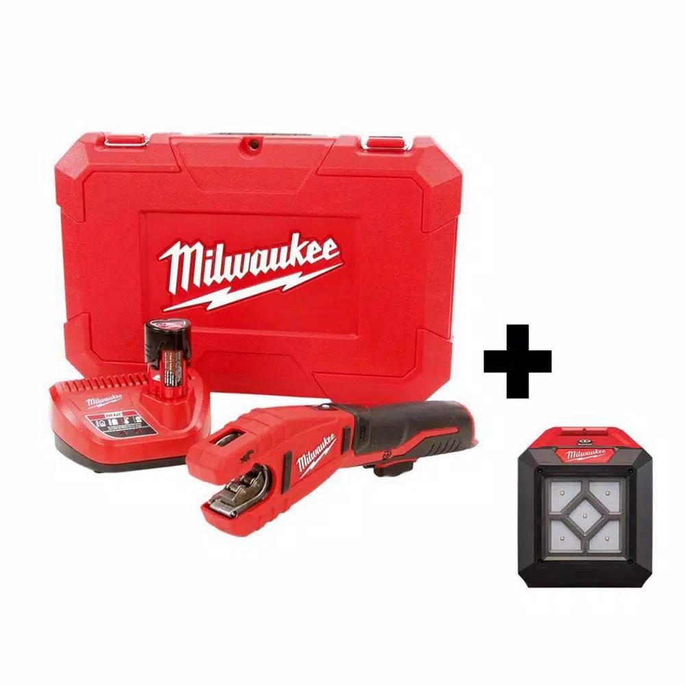 Milwaukee M12 12V Cordless Copper Tubing Cutter Kit with 1000 Lumen M12 ROVER Flood Light