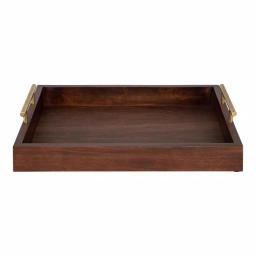 Kate and Laurel Lipton 16 in. x 12 in. Walnut Brown Decorative Wood Tray with Gold Metal Handles thumbnail 2