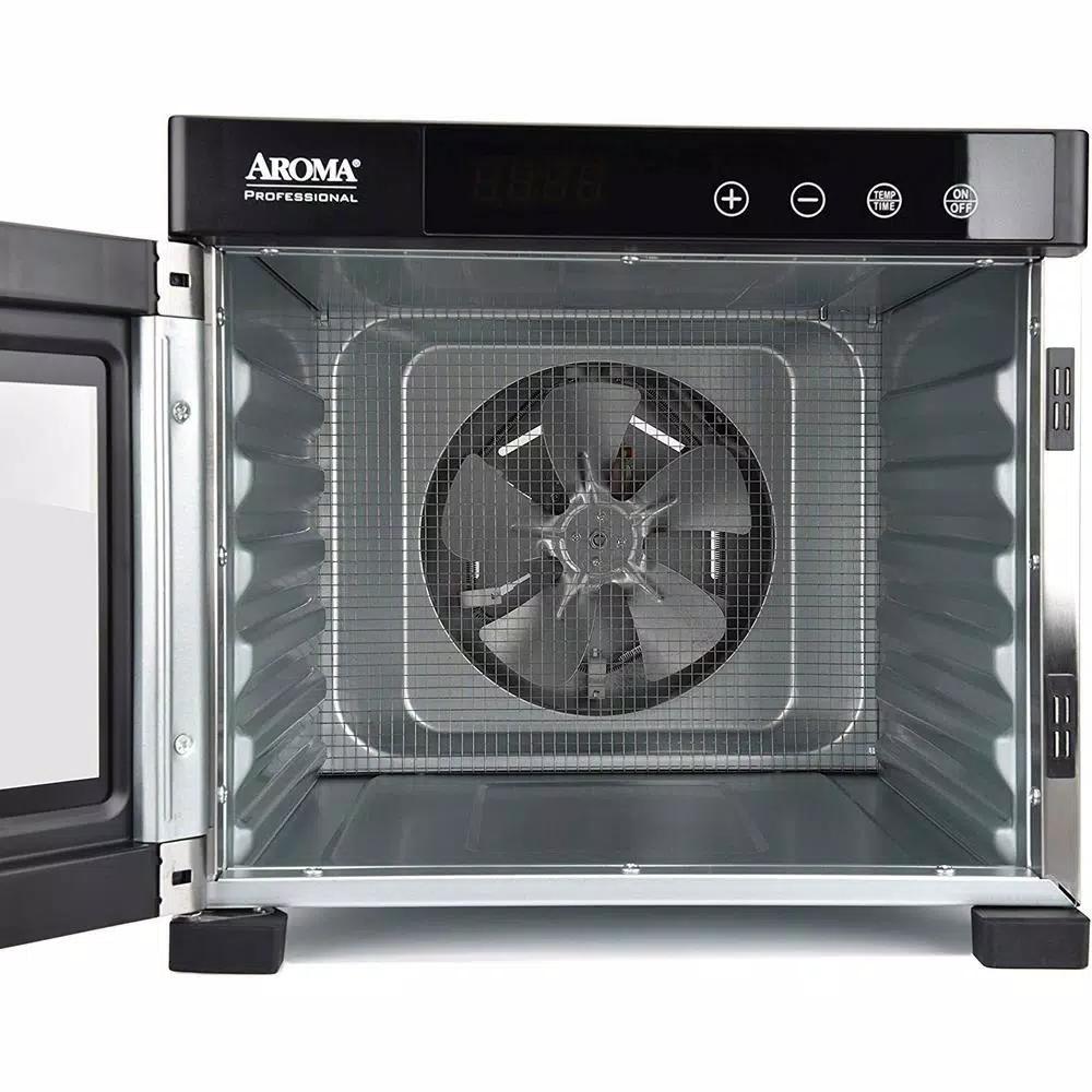 AROMA 6-Tray Digital Food Dehydrator with Glass Door and Stainless Steel Trays, 600W, Black