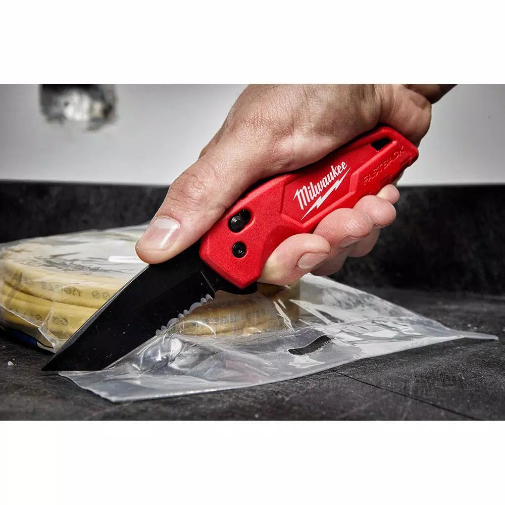 Milwaukee FASTBACK Spring-Assisted Folding Knife, 2.95 in. Stainless Steel Tanto Blade