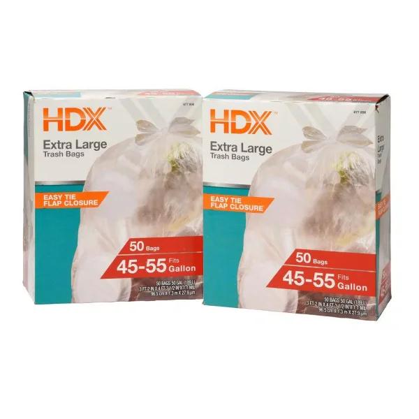 HDX 50 Gallon Extra Large Clear Trash Bags, 1.1 Mil Thick, 100-Count