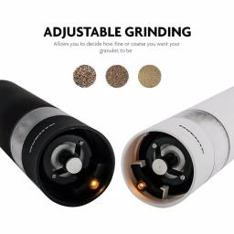 Ovente Electric Salt and Pepper Grinder Set, Battery Operated, Adjustable Coarseness, Black and White thumbnail 3