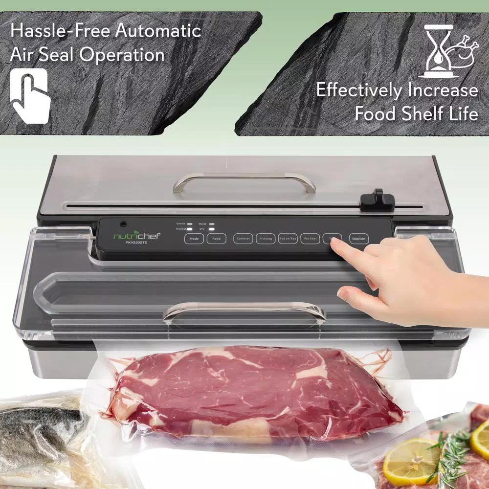 NutriChef Kitchen Pro Stainless Steel Food Vacuum Sealer System with Vacuum Bags and Roll
