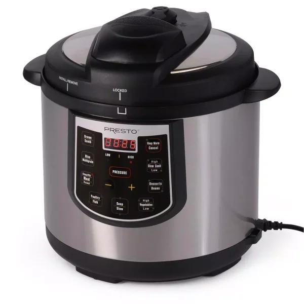 Presto 6 Qt. Black Stainless Steel Electric Pressure Cooker with 12 Presets and Built-In Timer