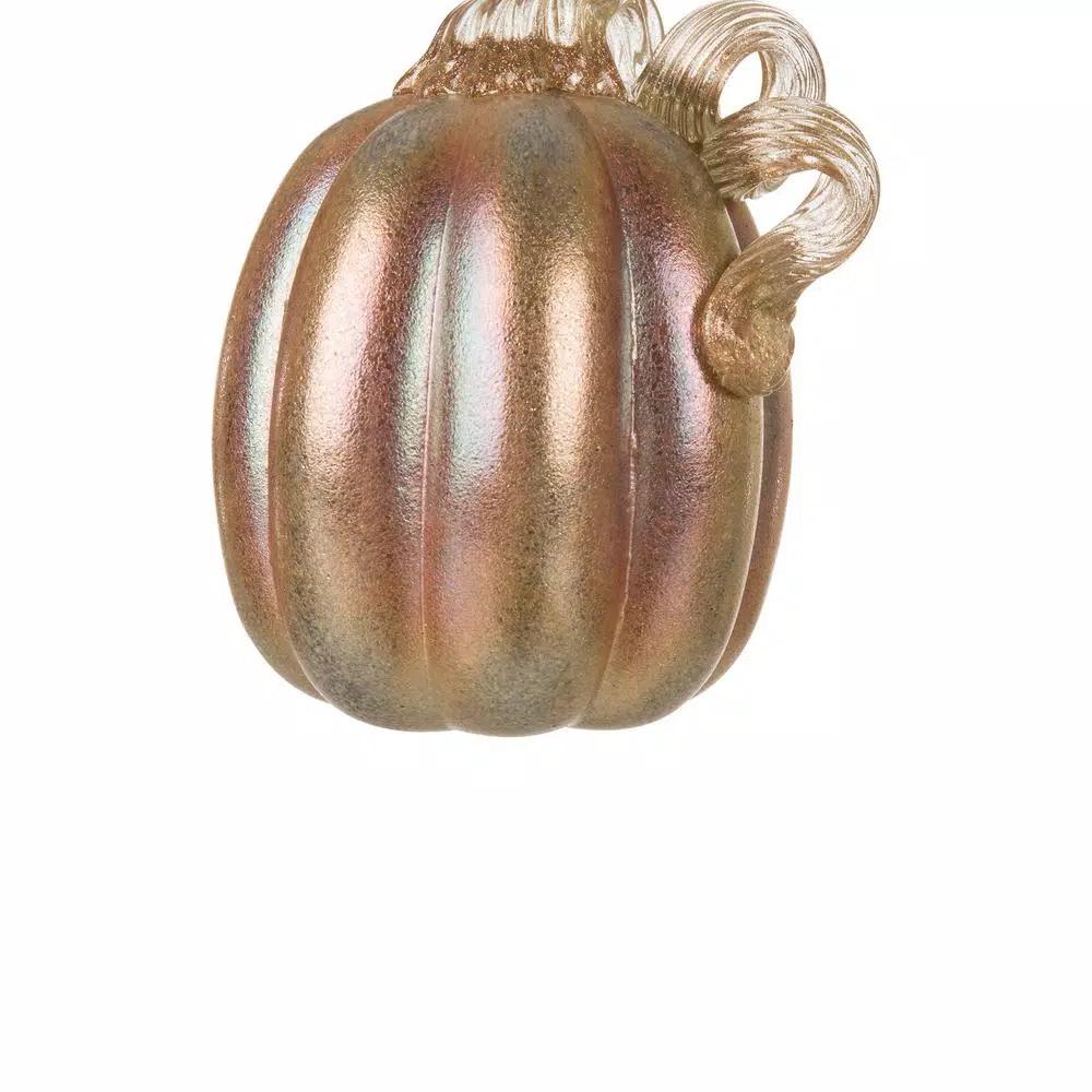 Glitzhome Blue and Gold Glittery Glass Pumpkin Set of 2 - Handmade Indoor Tabletop Decor