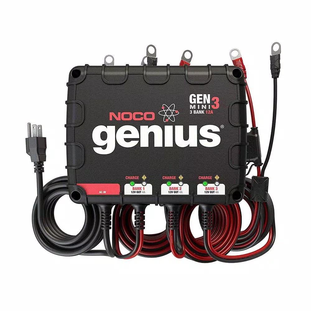 NOCO Genius GENM3 12 Amp 3-Bank On-Board Battery Charger for 12V Marine & Deep-Cycle Batteries
