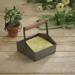 Benzara Gray Galvanized Metal Beverage Napkin Caddy Organizer with Wooden Handle thumbnail 3
