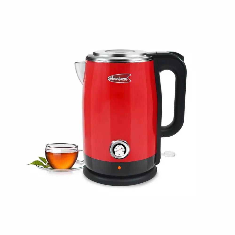 Americana 1.7L Red Cool Touch Stainless Steel Electric Kettle with Temperature Gauge