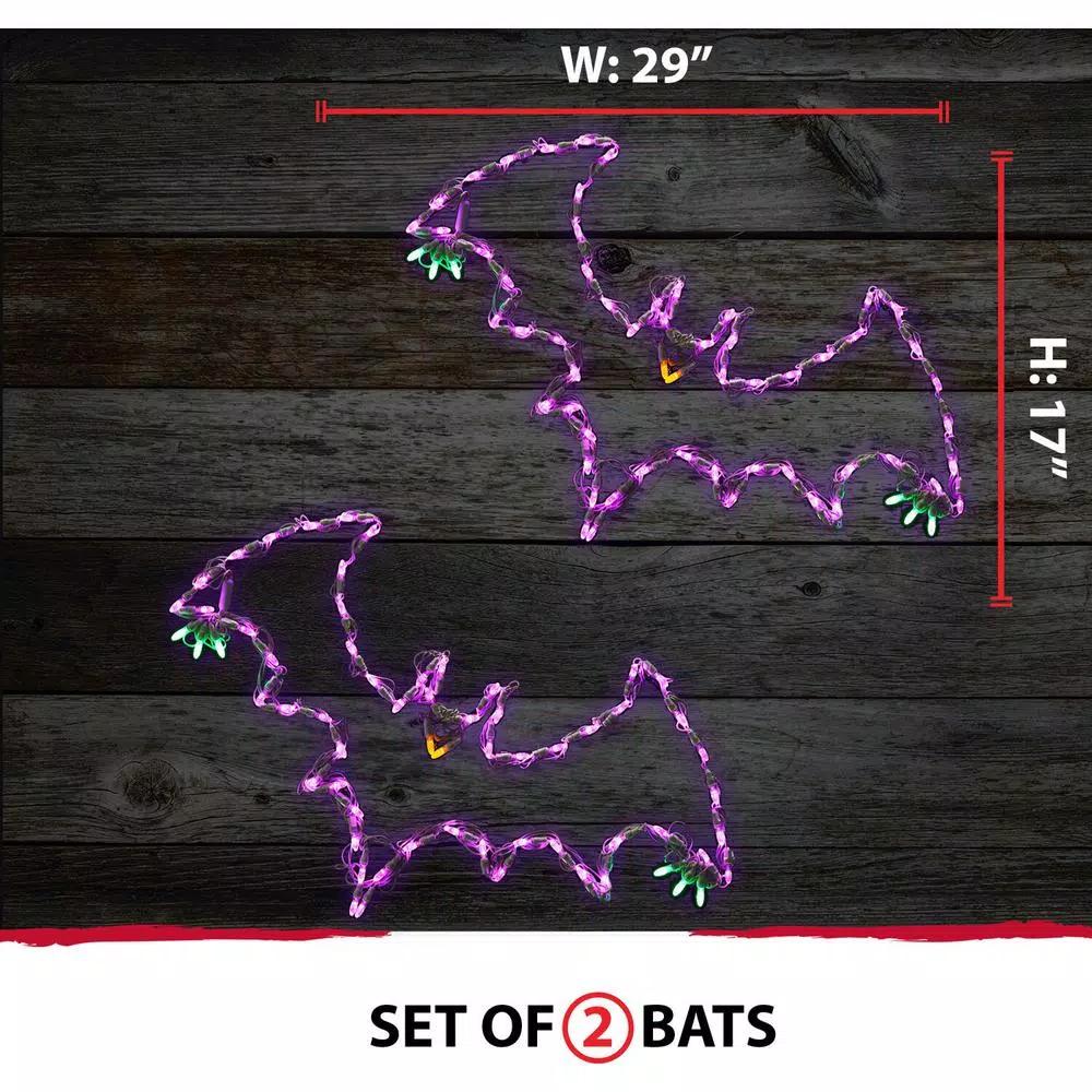 Haunted Hill Farm Flying Bats LED Halloween Window Lights, Set of 2