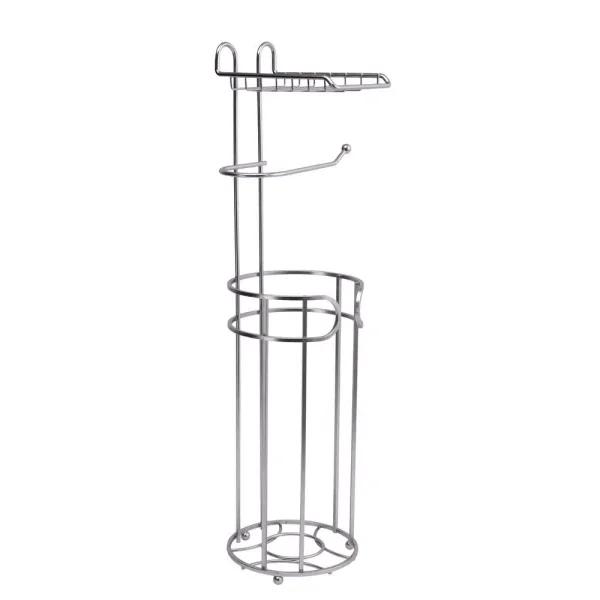 Bath Bliss Contemporary Freestanding Toilet Paper Holder with Built-in Phone Shelf and 4-Roll Storage, Satin
