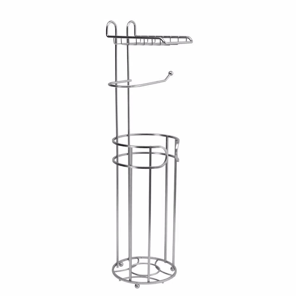 Bath Bliss Contemporary Freestanding Toilet Paper Holder with Built-in Phone Shelf and 4-Roll Storage, Satin