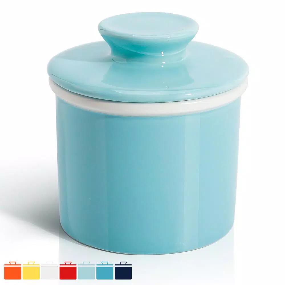 Sweese French Butter Crock - Porcelain Butter Keeper Dish for Soft Spreadable Butter - Turquoise
