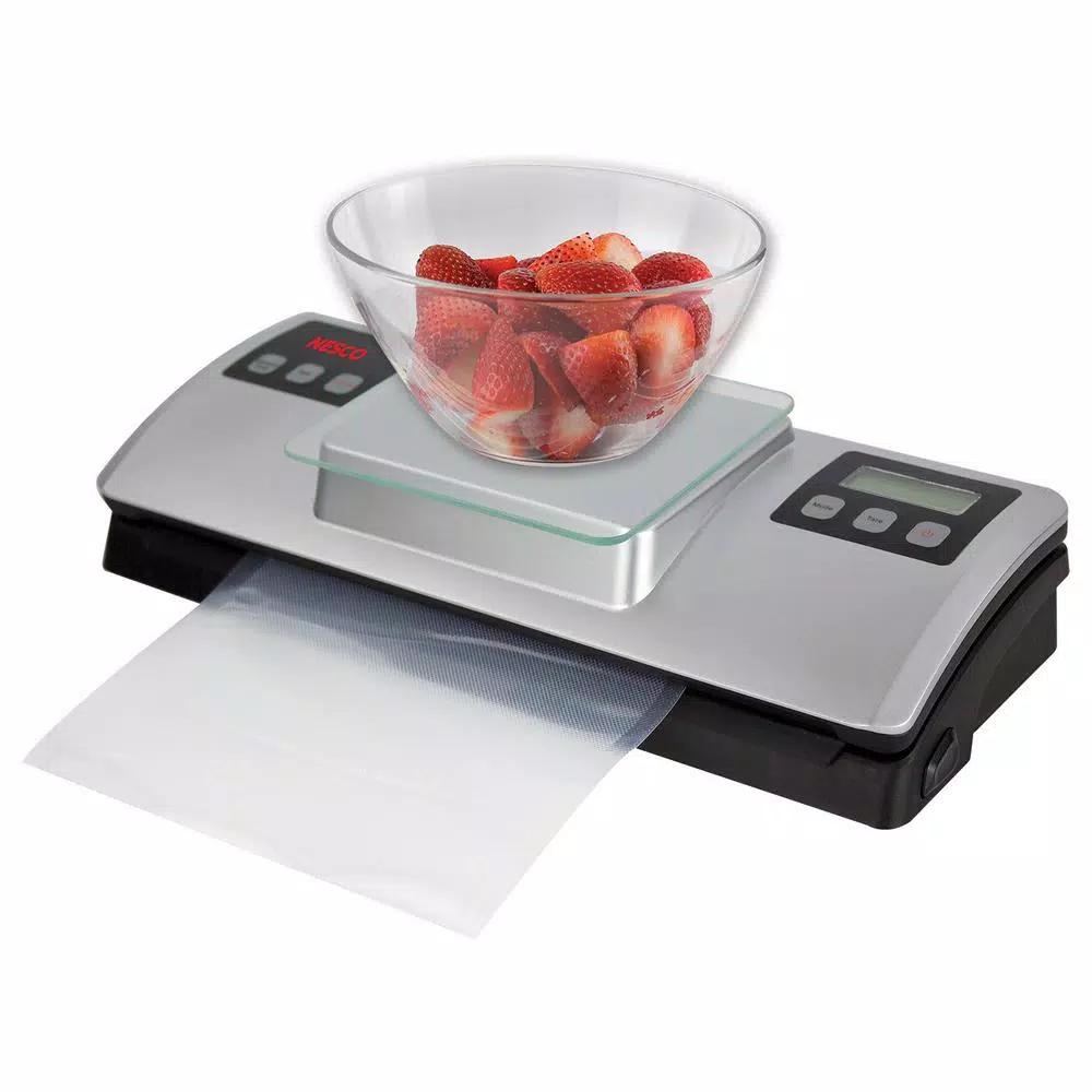 Nesco 2-in-1 Vacuum Sealer with Integrated Digital Scale and Bag Cutter, Silver