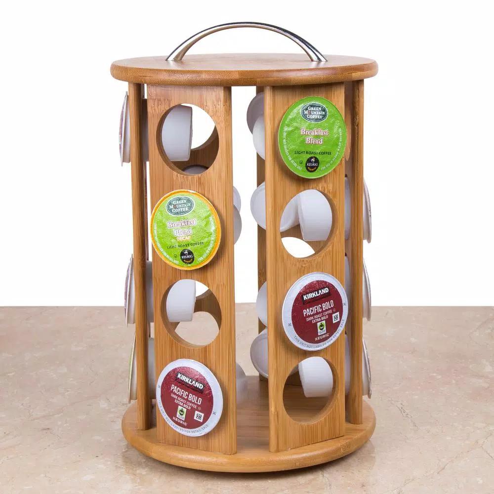 Creative Home Natural Bamboo Revolving Coffee Pod Holder - 24 Capacity Single Serve Carousel Organizer