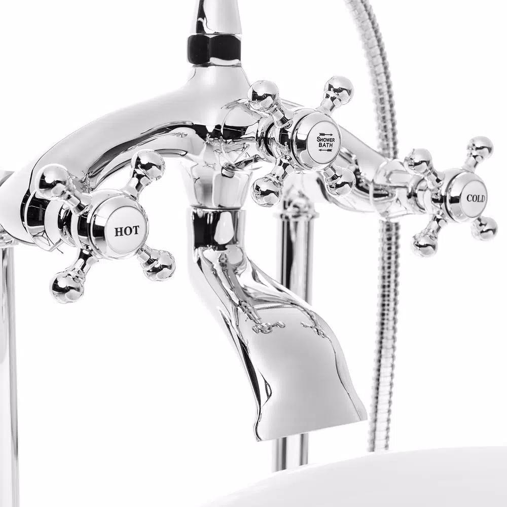AKDY 3-Handle Freestanding Claw Foot Tub Filler with Telephone Hand Shower, Chrome