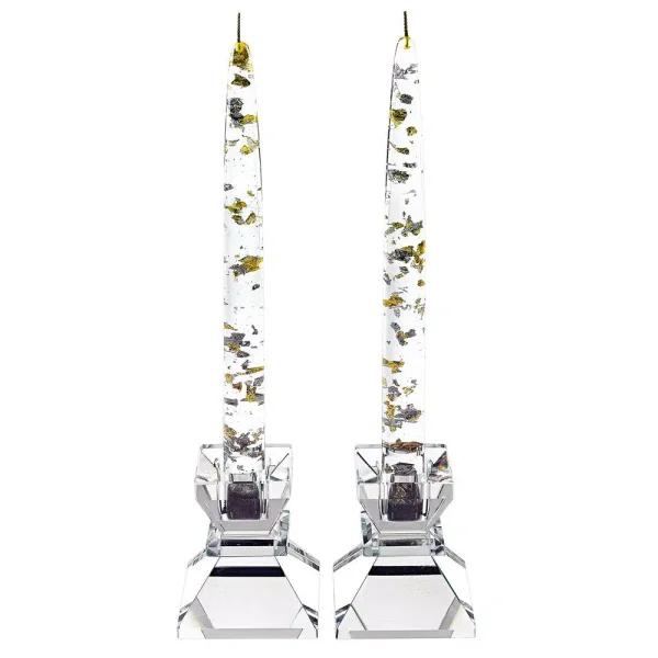 Badash Crystal Silver and Gold Fleck Acrylic Decorative Pillar Candles, Non-Lighting, 12-Pack