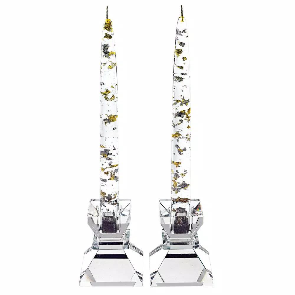 Badash Crystal Silver and Gold Fleck Acrylic Decorative Pillar Candles, Non-Lighting, 12-Pack