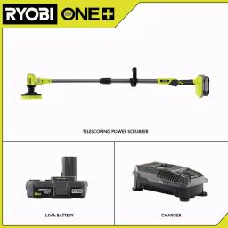 RYOBI 18V ONE+ Telescoping Power Scrubber Kit with 2.0 Ah Battery and Charger thumbnail 2