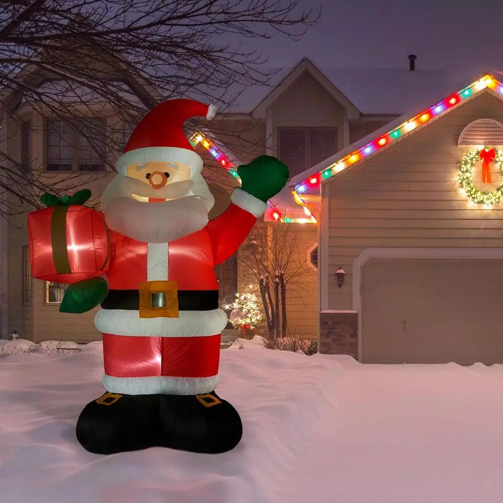 Fraser Hill Farm 10 ft. Santa Claus with Gift Bag Christmas Inflatable with White Lights