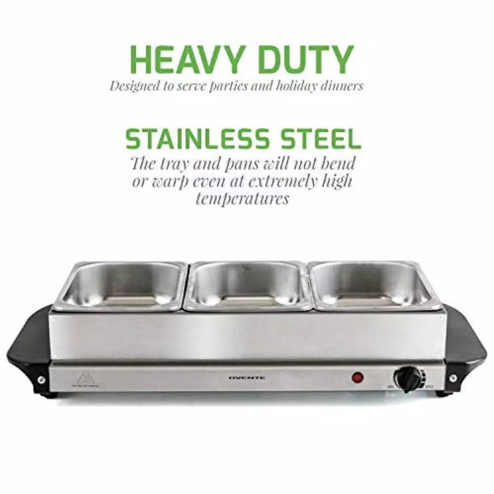 Ovente 1.5 Qt. Stainless Steel Electric Buffet Server Warming Tray with Adjustable Temperature Control