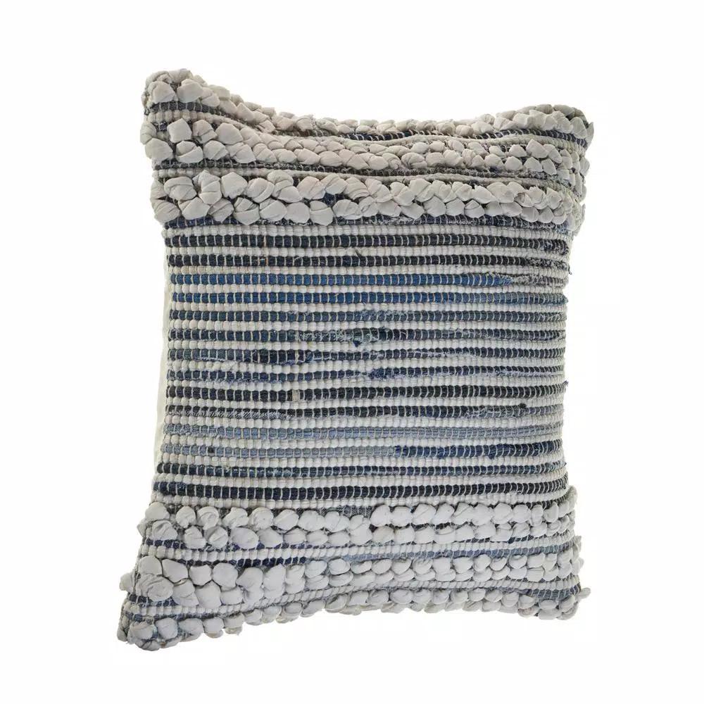 LR Home Crest Navy Blue and Ivory Abstract Textured Throw Pillow, 18 x 18 in.