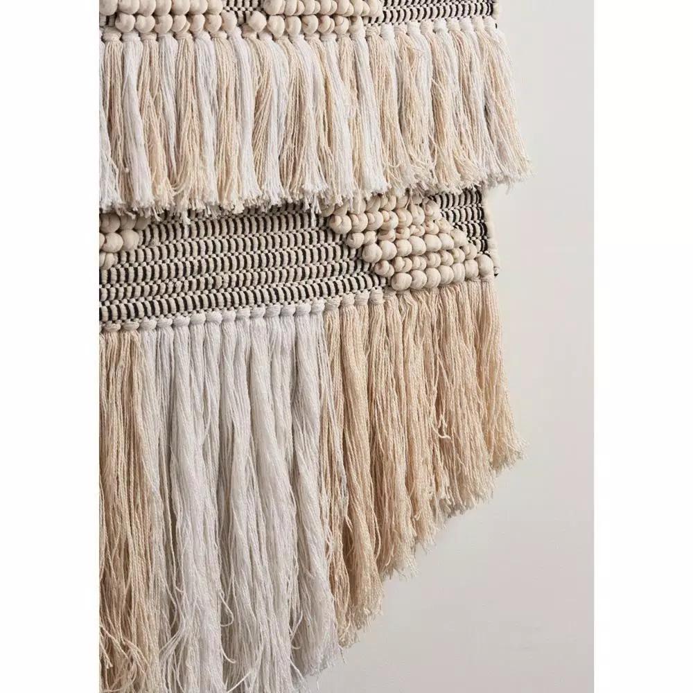 LR Home Fringed Diamond Ivory and Natural Tufted Cotton Wall Tapestry