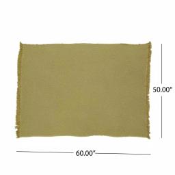 Noble House Brindle Olive Green Cotton Throw Blanket with Geometric Pattern and Fringes thumbnail 3