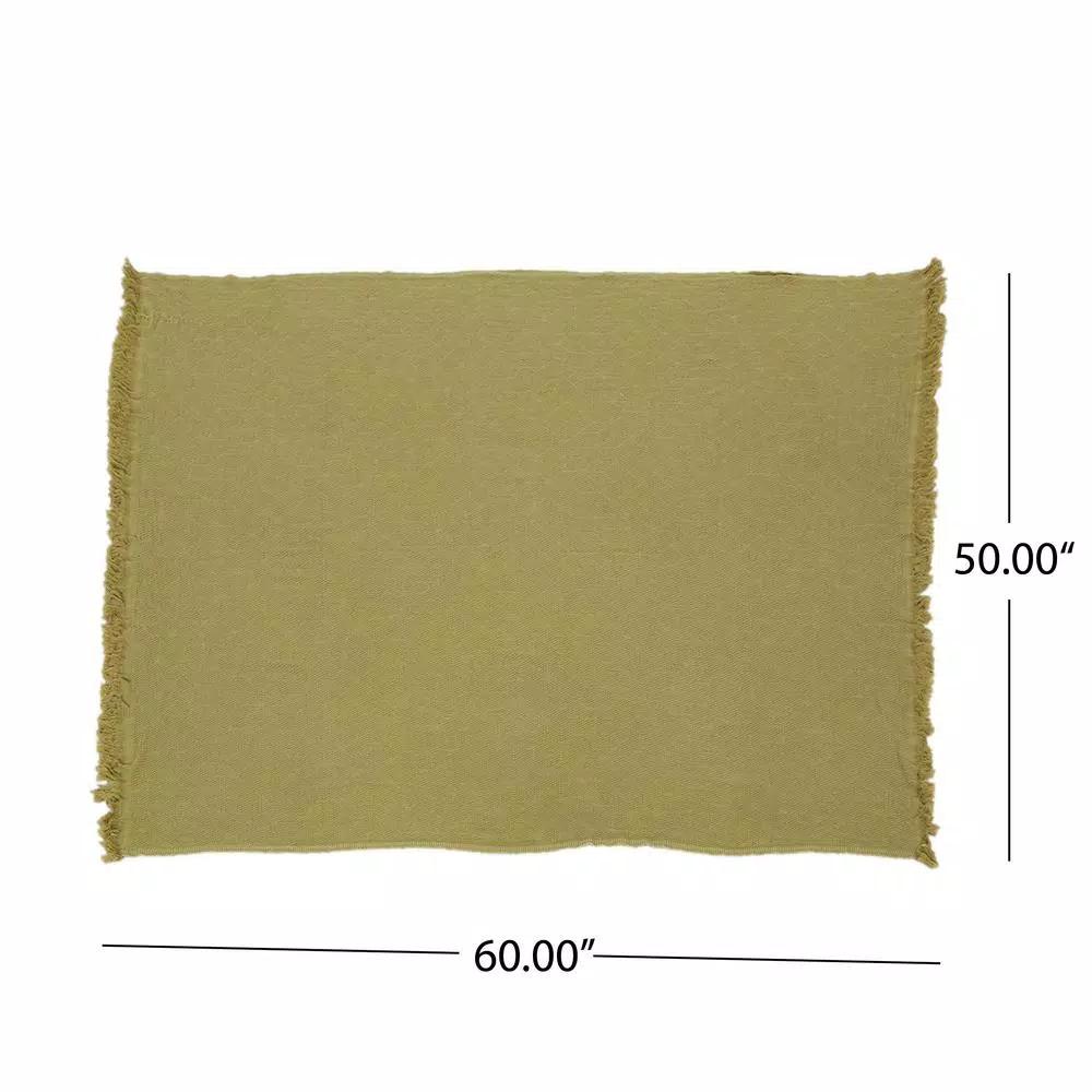 Noble House Brindle Olive Green Cotton Throw Blanket with Geometric Pattern and Fringes
