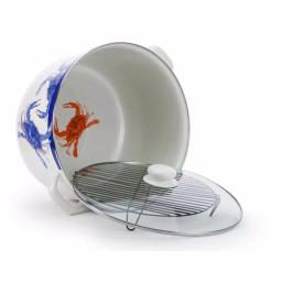 Golden Rabbit Blue Crab 18 qt. Porcelain-Coated Steel Stock Pot Set with Glass Lid and Rack thumbnail 2