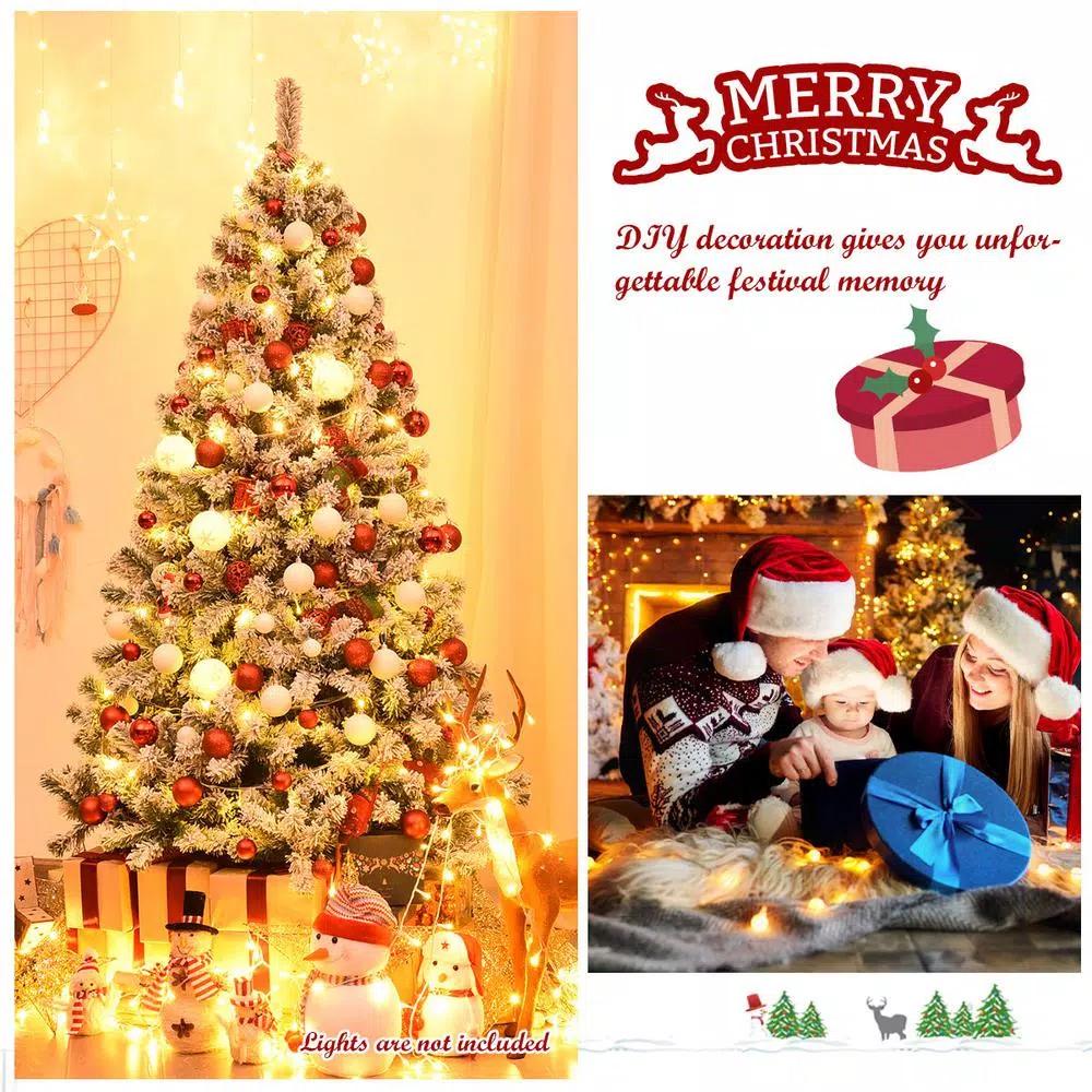 Costway 6 ft. Snow Flocked Artificial Christmas Tree with 928 Branch Tips, Unlit Hinged Pine