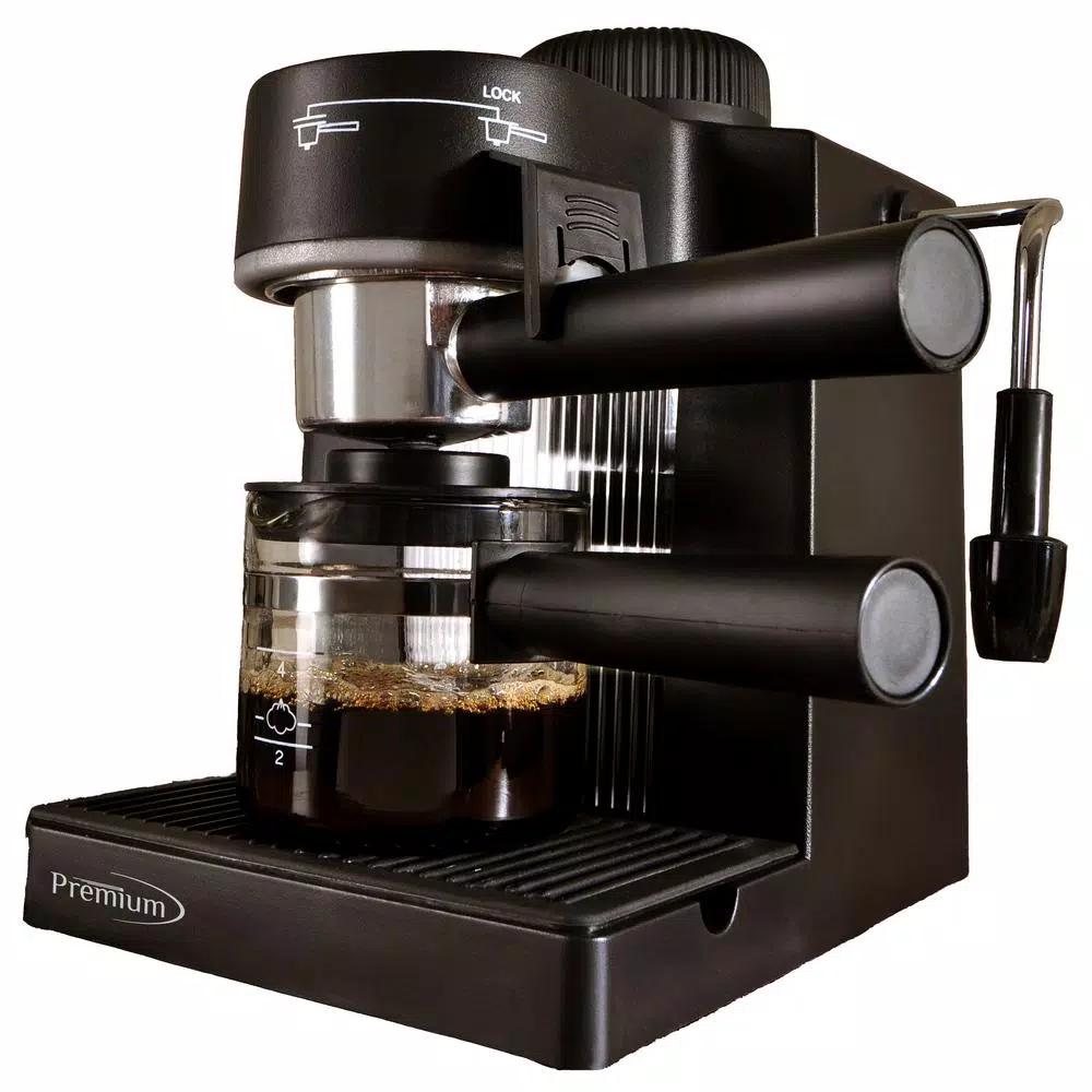 PREMIUM Espresso Machine and Cappuccino Maker with Milk Frother, 4-Cup Tempered Glass Carafe, Black