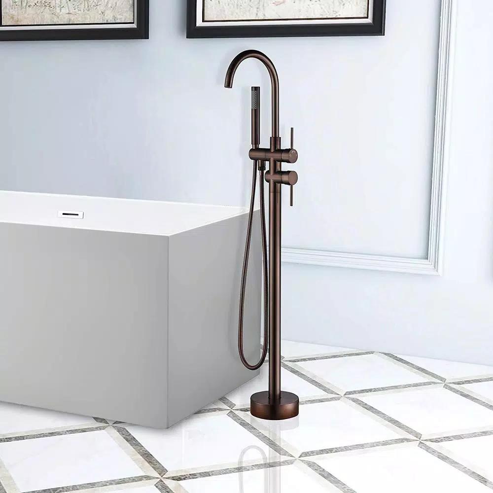 Vanity Art 46 in. Freestanding Single Handle Claw Foot Tub Faucet with Hand Shower, Oil Rubbed Bronze