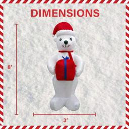 Fraser Hill Farm 8 ft. Pre-Lit Plush Polar Bear Christmas Inflatable Decoration thumbnail 2