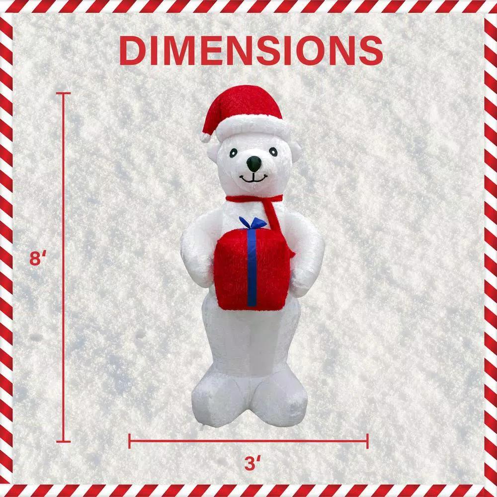 Fraser Hill Farm 8 ft. Pre-Lit Plush Polar Bear Christmas Inflatable Decoration
