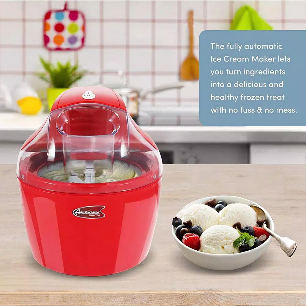 Americana 1.5 Qt. Electric Ice Cream Maker with Quick Freeze Bowl, Red