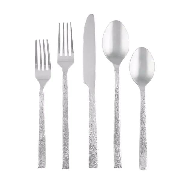 Cambridge Silversmiths Anu 20-Piece 18/10 Stainless Steel Textured Mirror Flatware Set, Service for 4