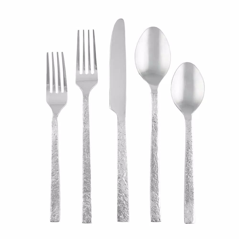 Cambridge Silversmiths Anu 20-Piece 18/10 Stainless Steel Textured Mirror Flatware Set, Service for 4