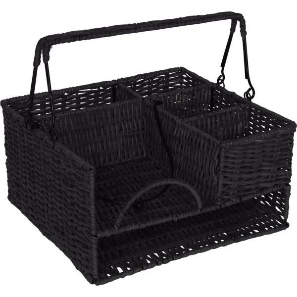 Trademark Innovations 12 in. Black Rattan Tabletop Condiment Organizer and Flatware Caddy