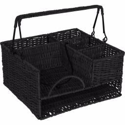 Trademark Innovations 12 in. Black Rattan Tabletop Condiment Organizer and Flatware Caddy thumbnail 1
