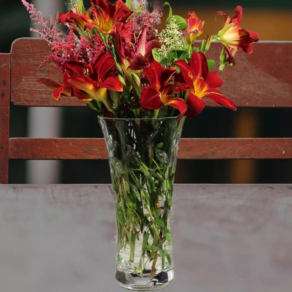 Lorren Home Trends Laurus Crystal Collection 11.5 in. Cut Crystal Flower Vase, Made in Italy