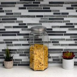 Unbranded 61 oz. Large Hexagon Glass Canister with Brushed Stainless Steel Twist-On Lid thumbnail 4