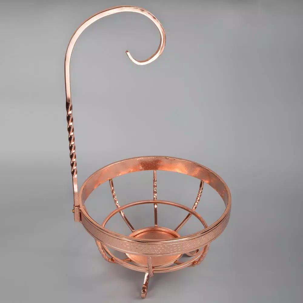 Creative Home Deluxe Copper Plated Wrought Iron Fruit Basket with Removable Banana and Grape Hanger